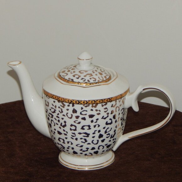 GRACE TEAWARE Fine Porcelain Luxury Gold & White Leopard Print Teapot w/ Lid New - Picture 2 of 7